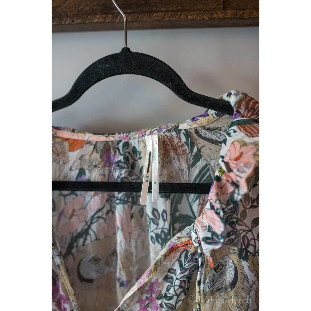 Anthropologie Floral Tiered Maxi Dress Owl Print 2X NEW - Picture 5 of 6